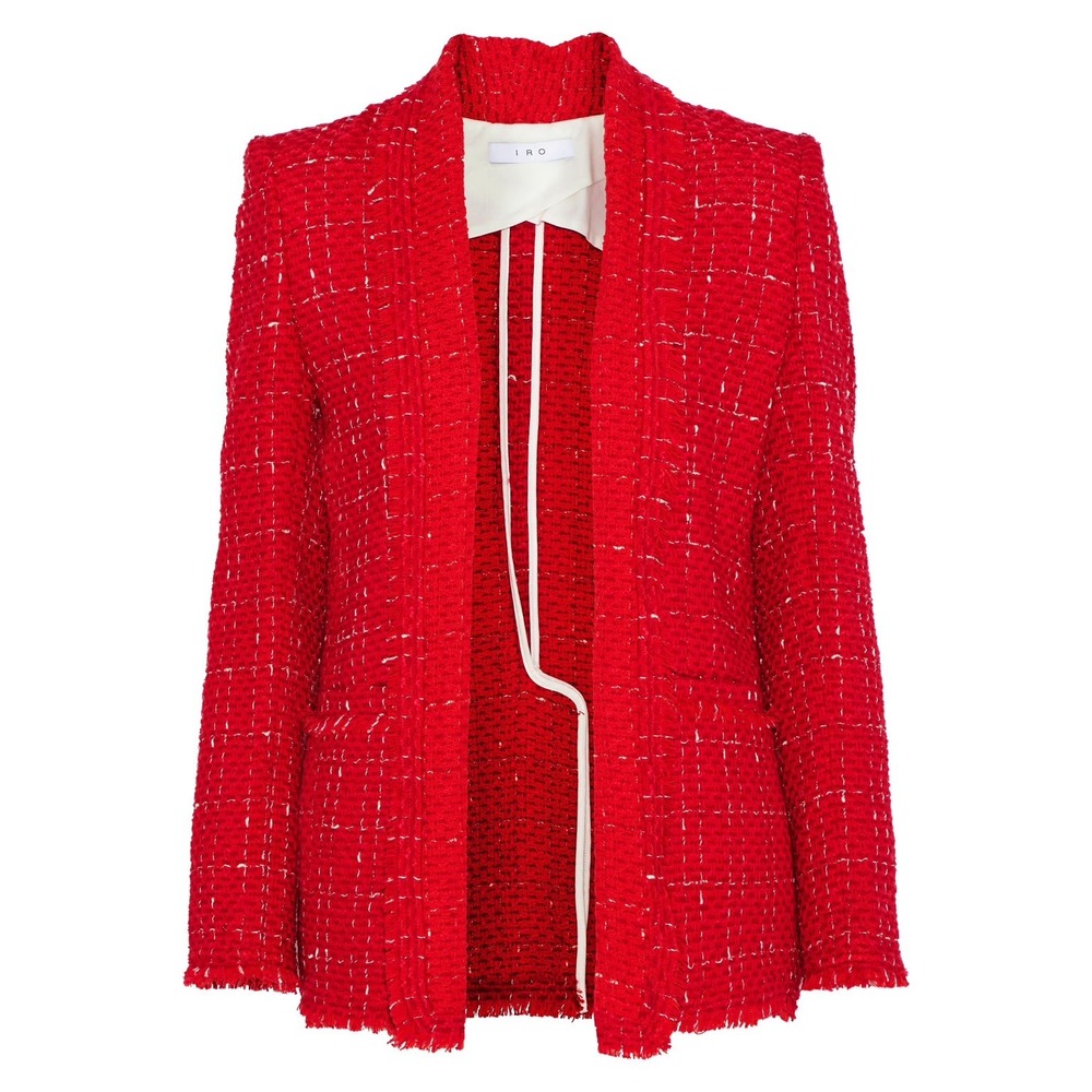 IRO Quespo Boucle Tweed Jacket Women Size 40 Red Checked Wool Blend Parisian